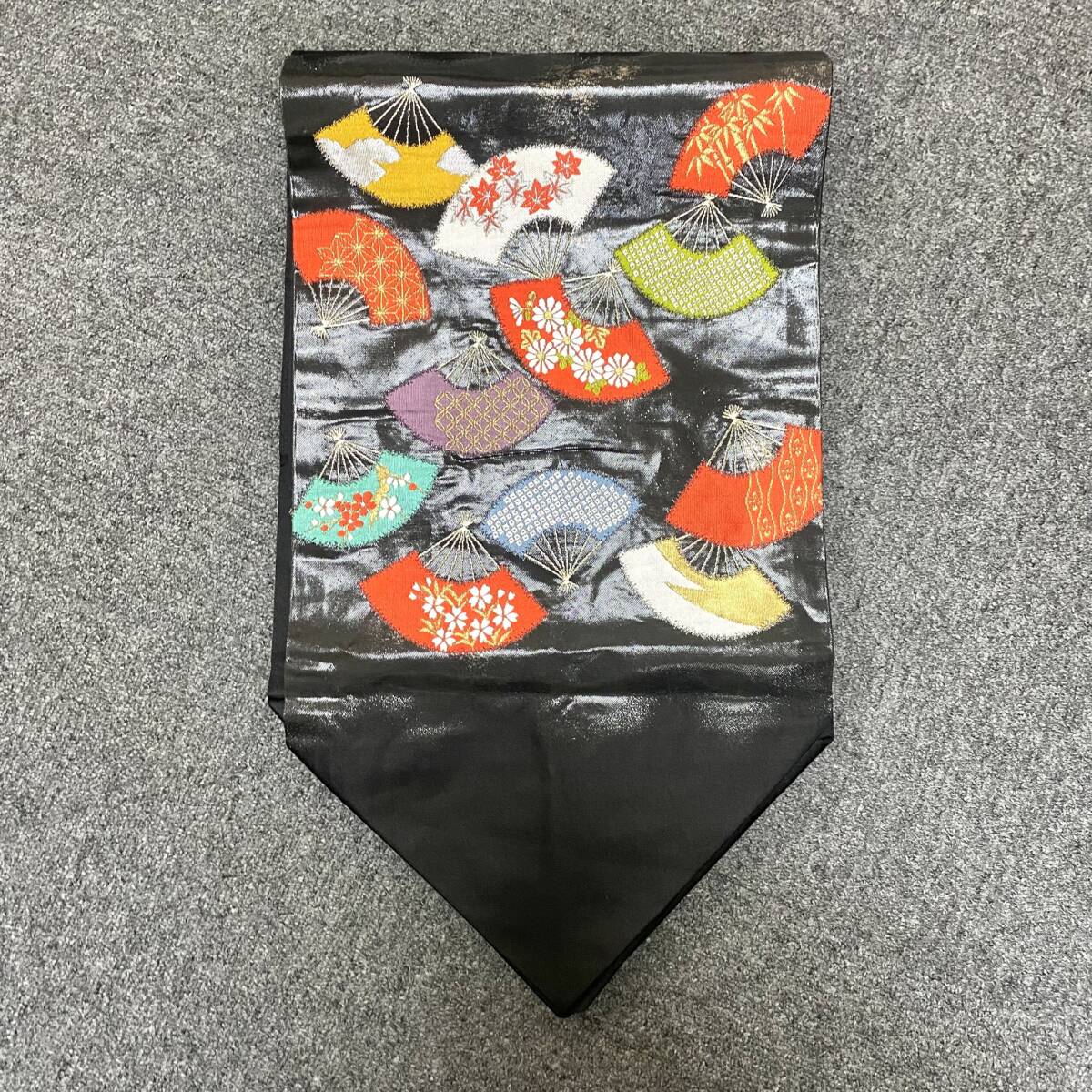 【TH0310①】着物 扇柄 帯 1点 ブラックカラー 着物用品 和装小物 和風 和装 アンティーク レトロ コレクション 