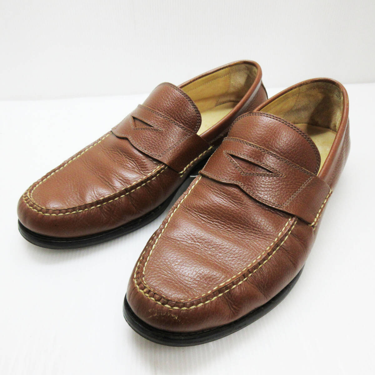 kkm5751 コインローファー PETER MILLER/ピーターミラー ブラウン系 シボ革 8M 26ｃｍ位 革靴 ビジネスシューズ レザーシューズ