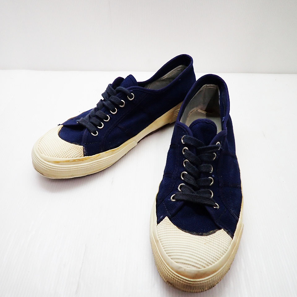 kkm5738 スニーカー イタリア軍 セーラーデッキシューズ キャンバス 紺 ネイビー アウトソール全長 約29ｃｍ