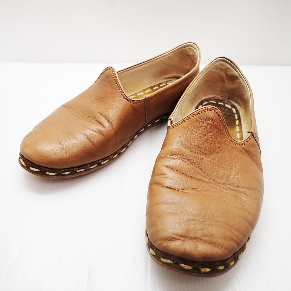 kkm5741 ターキッシュシューズ gizze Hand Made/ギーズ サイズ7 25～25.5cm レザースリッポン ブラウン系 本革 革靴 モカシン