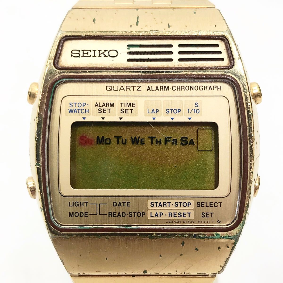 1110221 SEIKO セイコー A158-5000 クォーツ デジタル アラームクロノグラフ ゴールド　メンズ 腕時計