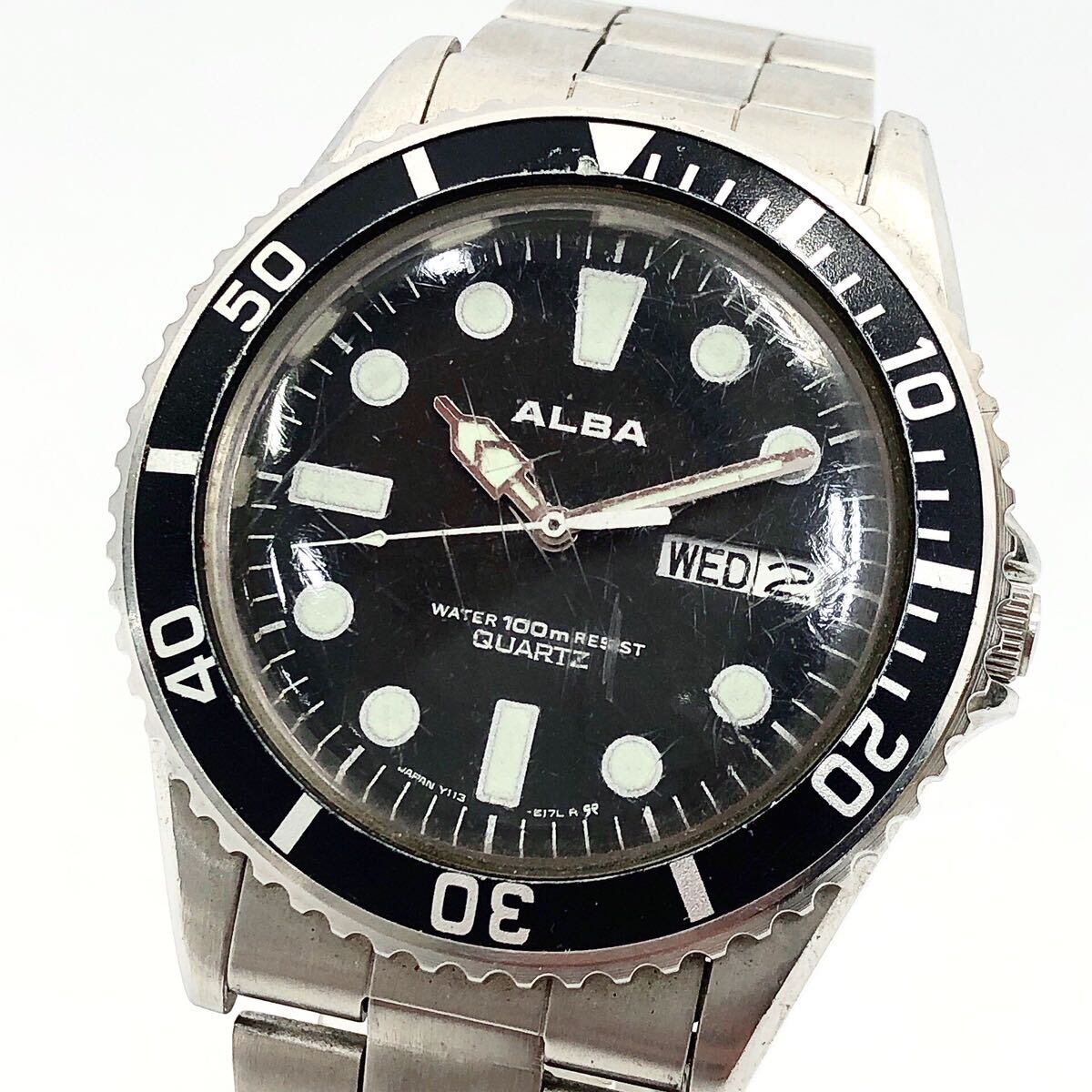 2220221 SEIKO セイコー ALBA アルバ Y113-6130 デイデイト 黒文字盤 100m クォーツ メンズ 腕時計