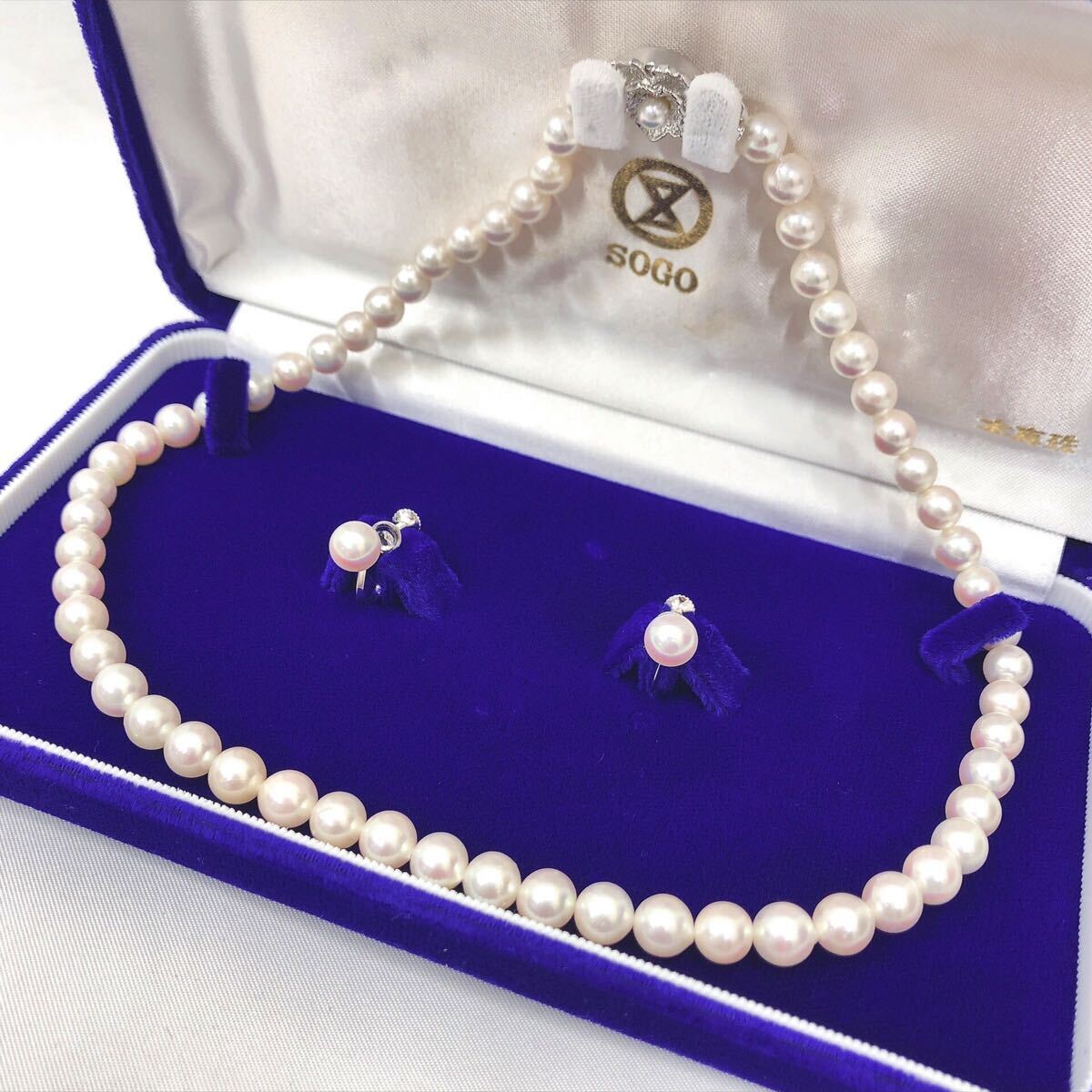 2220221 本真珠 パール/ネックレス SV925刻　パール直径約6.6〜6.9mm 28.8g 全長約41cm/イヤリング シルバー刻　パール直径約6.9〜7.0mm 2g