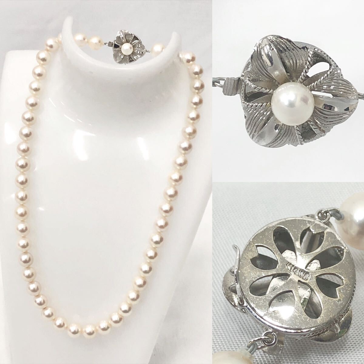 3330221 K14WG 本真珠 パール /ネックレス パール直径約8.4-8.5mm 40.6g 全長約42cm アクセサリー