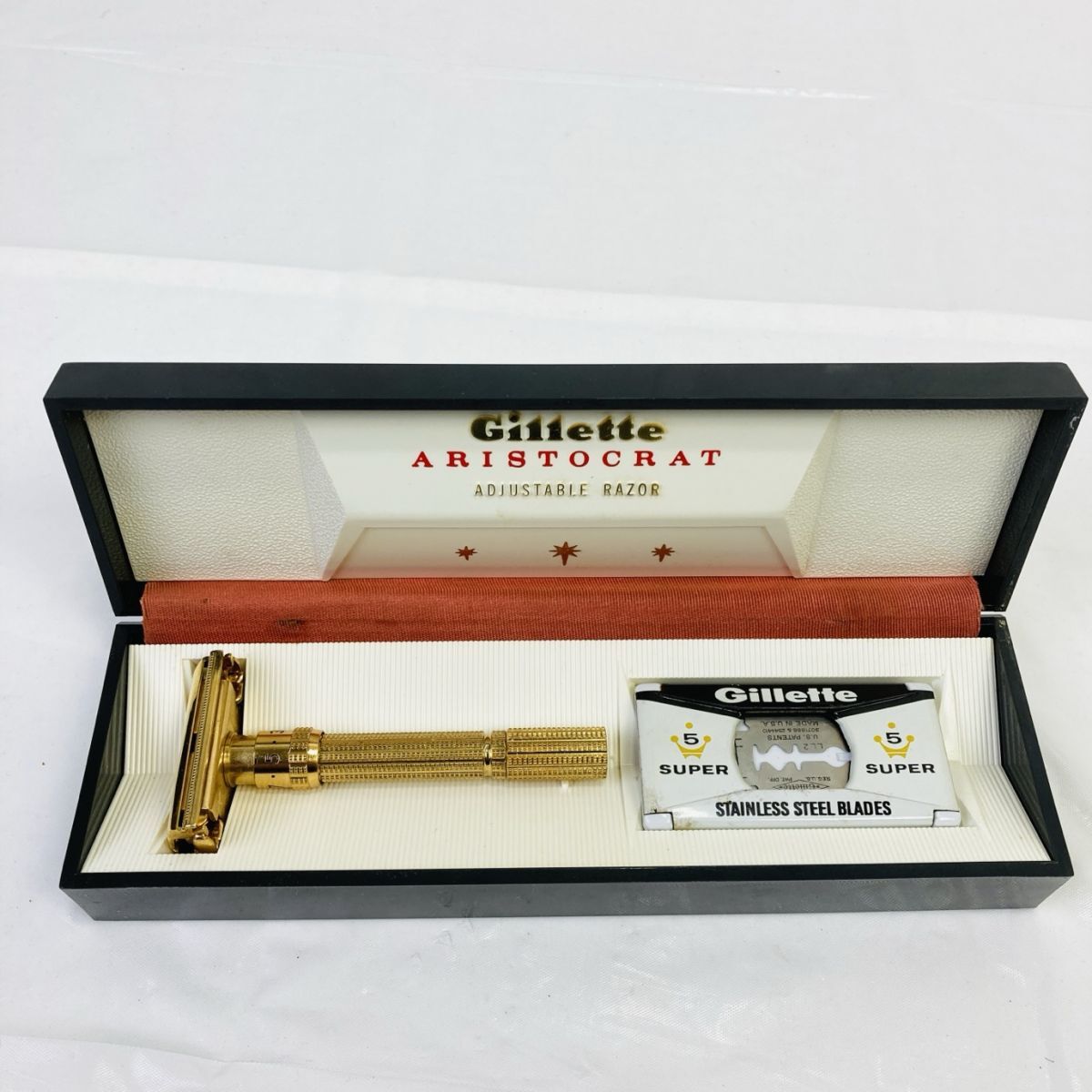 当時物 Gillette ジレット ARISTOCRAT アリストクラット 両刃カミソリ 髭剃り ゴールド USA製 ヴィンテージ HY-260312033