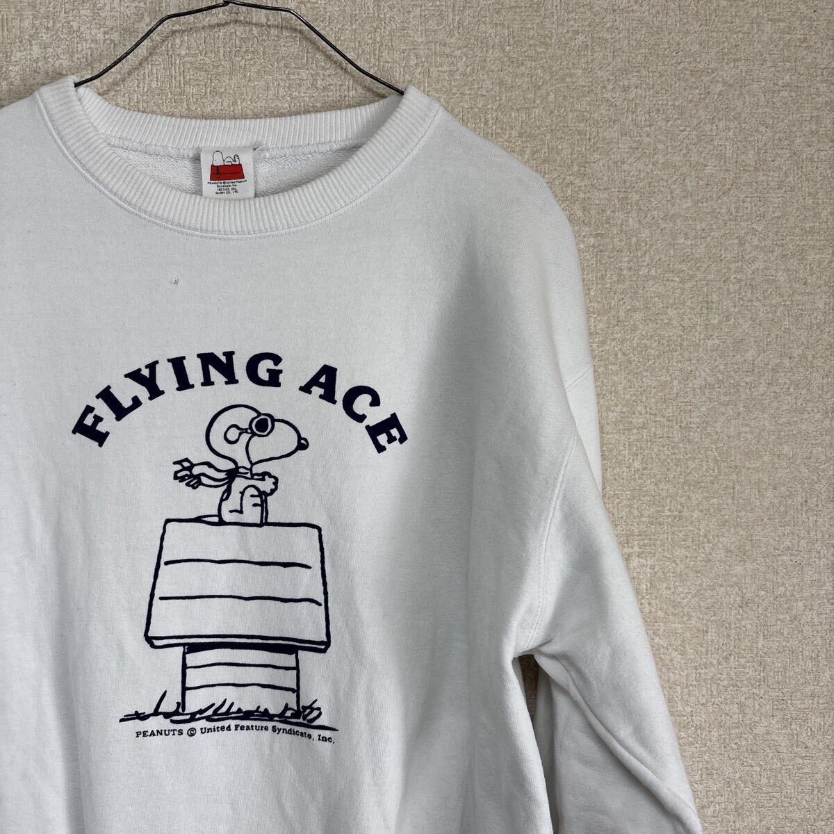ダメージあり　PEANUTS スヌーピー FLYING ACE スウェット L 白 トレーナー SNOOPY ビンテージ風 INETICS GLORY ピーナッツ キャラクター