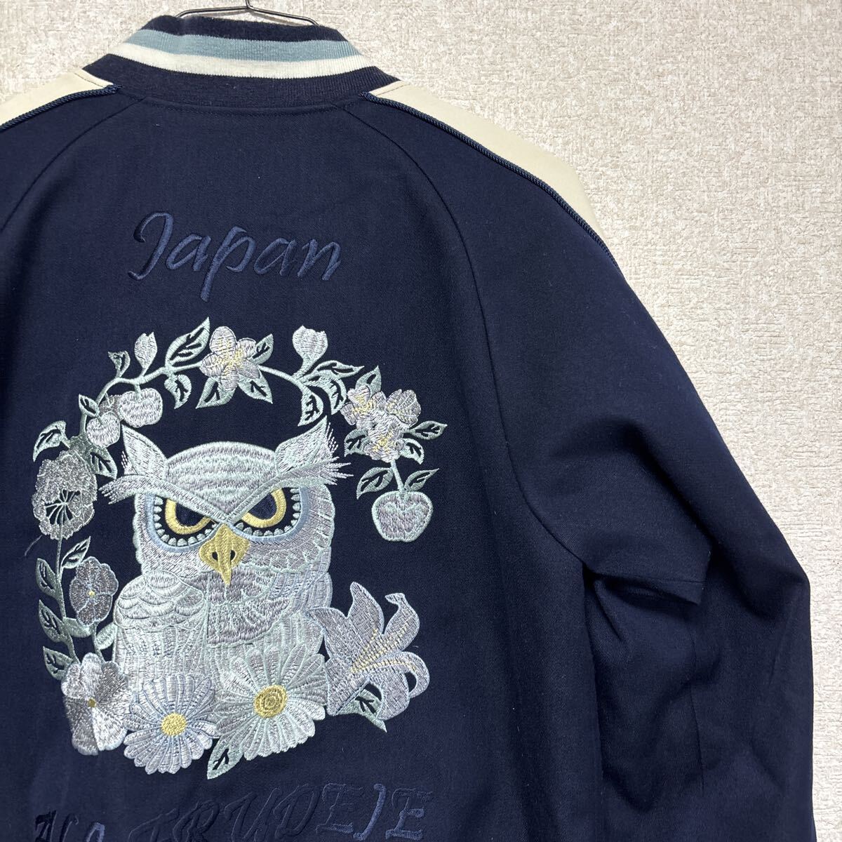 A(LeFRUDE)E アレフルード フクロウ刺繍 スカジャン風ジャケット sizeS ネイビー Japan 刺繍 ブルゾン メンズ