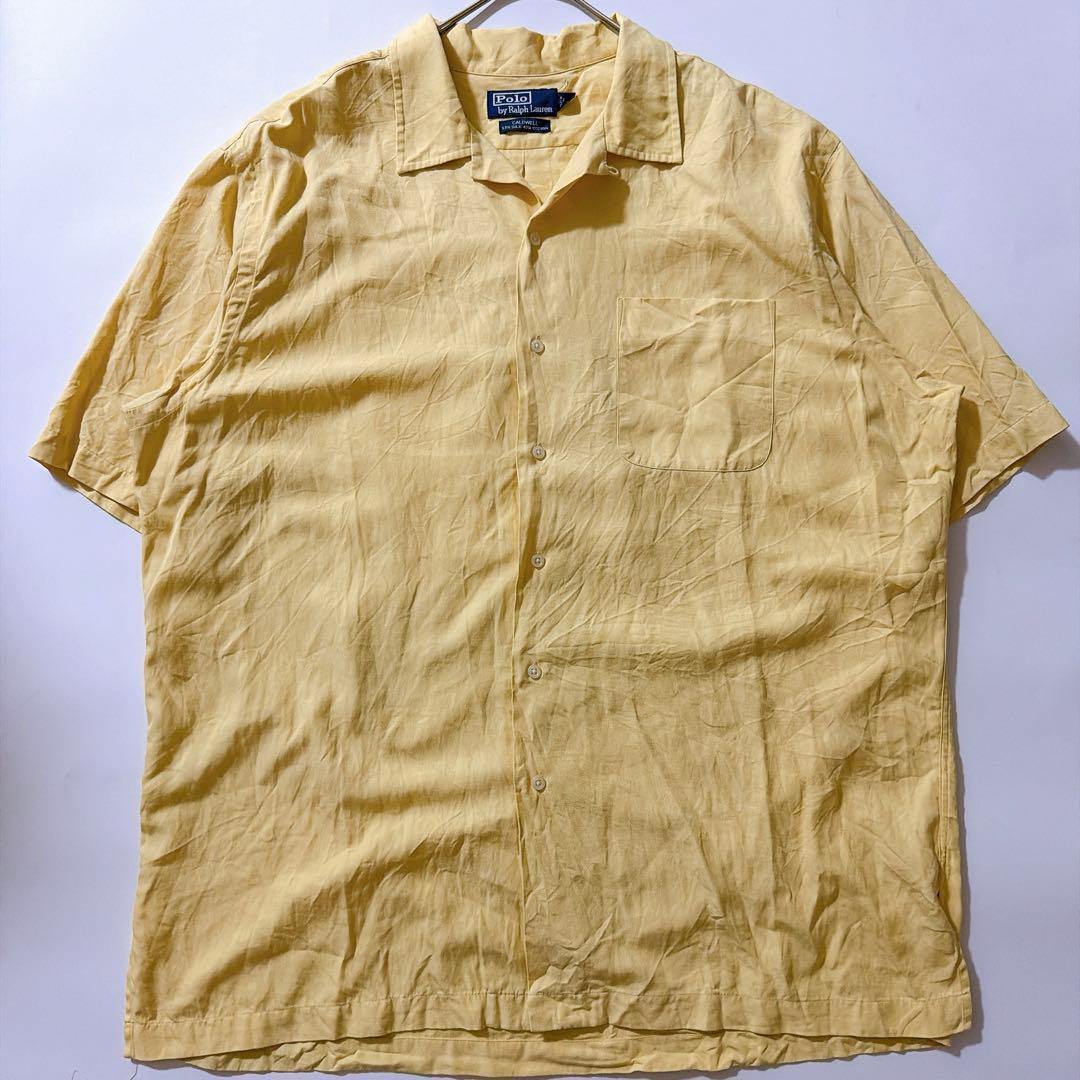 POLO Ralph Lauren ポロラルフローレン CALDWELL コールドウェル オープンカラー 開襟 半袖 アロハシャツ 無地 ポニーなし 90s 古着 XL