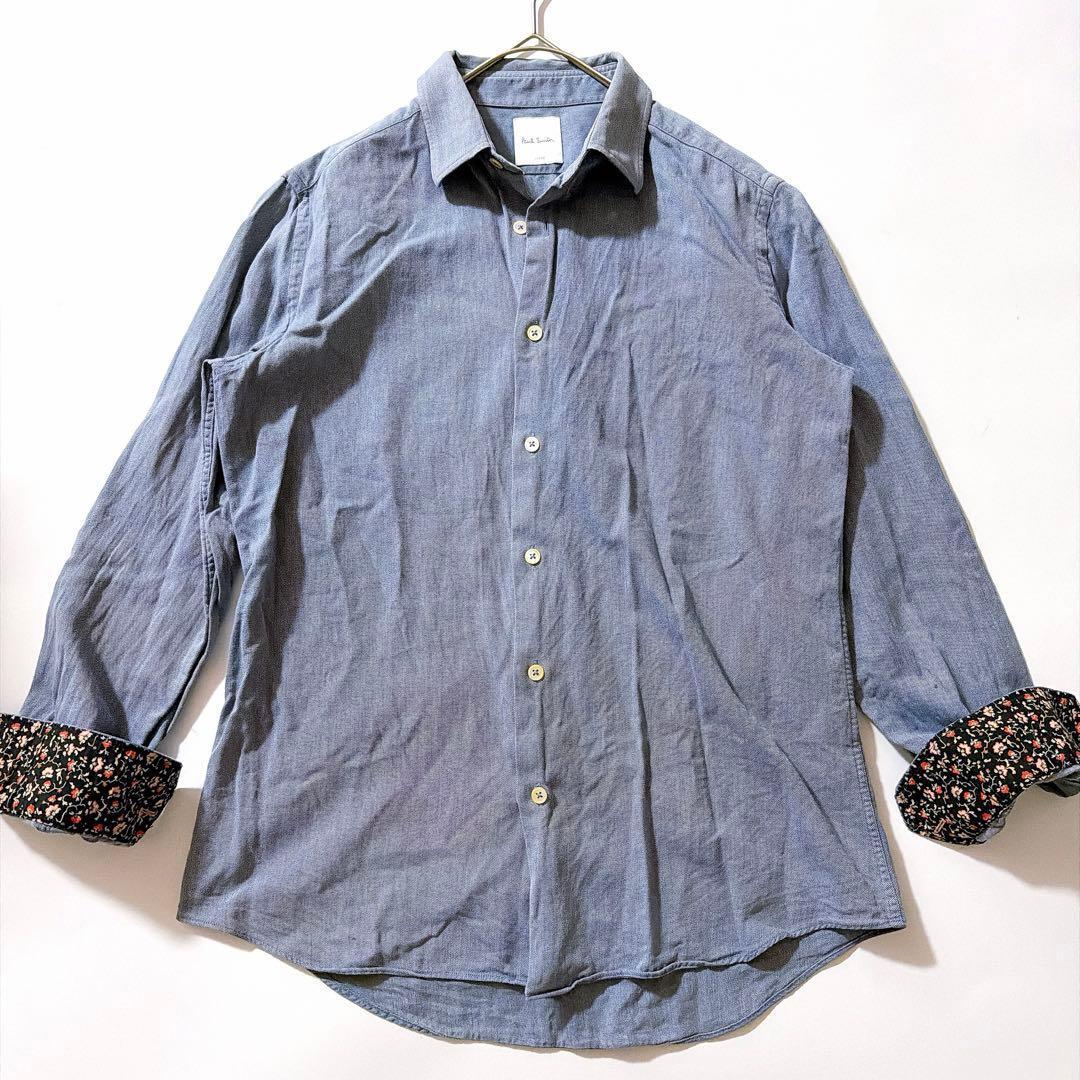 現行 ボックスタグ Paul Smith ポールスミス 長袖 フランネルシャツ 花柄 袖 切替 フローラル柄 カフス裏柄 コットンシャツ L