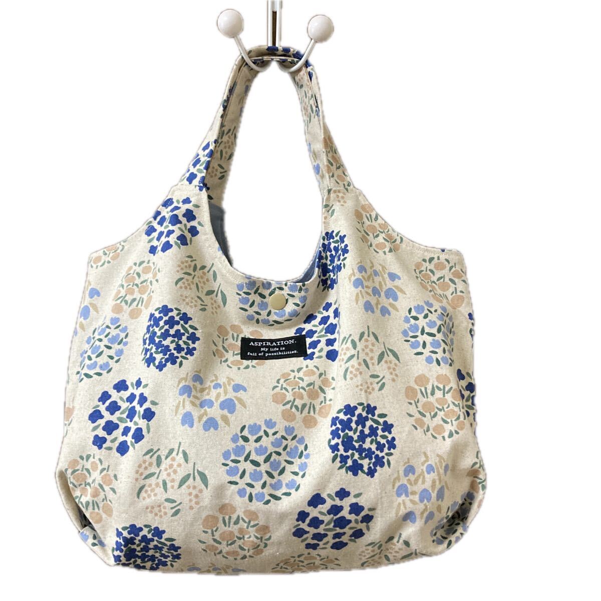 ハンドメイド　ミニバッグ　トートバッグ　綿麻　北欧風花柄