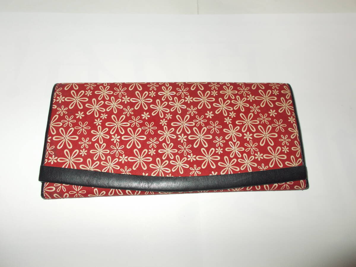 ●印傳屋【束入れ長財布】赤地/雪割草柄●