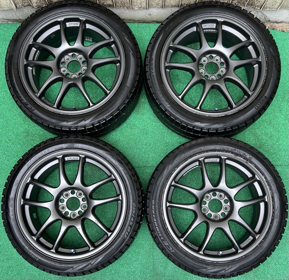 美品！WORK EMOTION エモーション CRKAI 18インチタイヤ/ホイール4本 7JJ+47 5穴 PCD100 プリウス/86/BRZ/レガシィ等 バリ山 ピレリ製