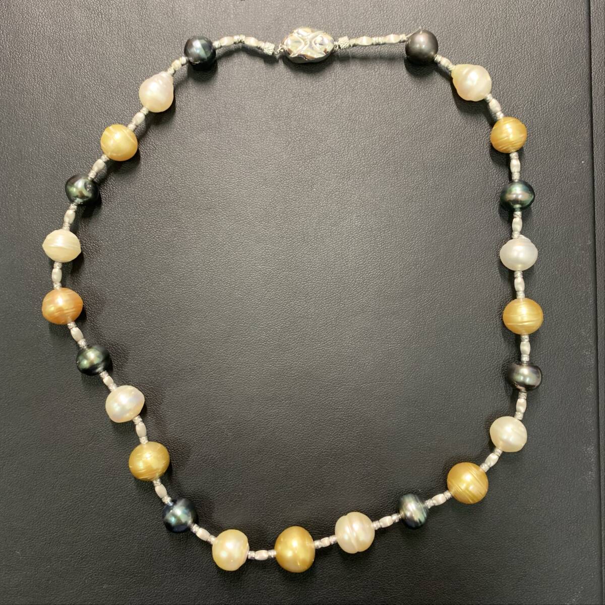 #11062　南洋真珠　マルチカラー　パール　ネックレス　10.00mm-13.12mm SILVER留め具　中古品