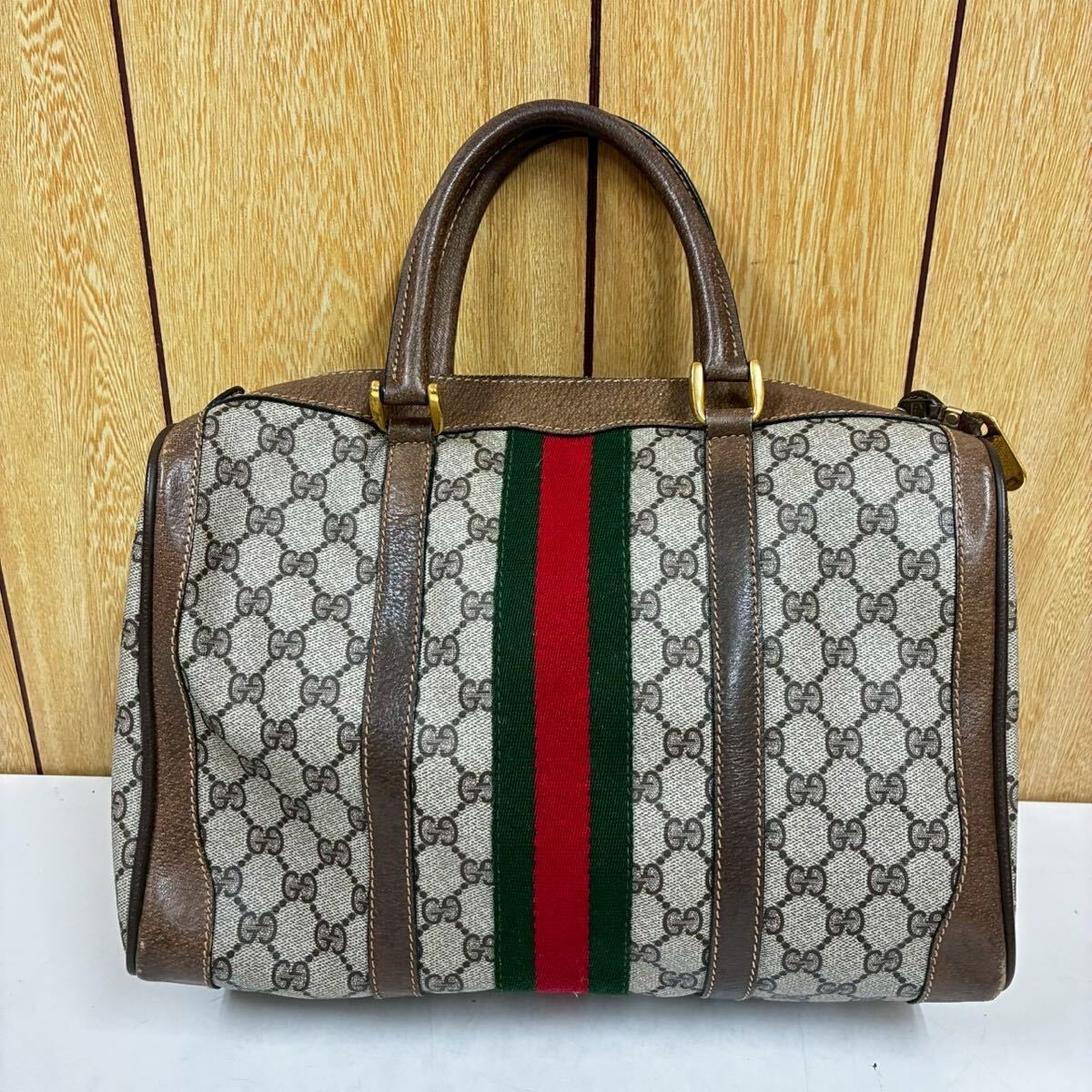 GUCCI グッチ GGスプリーム シェリーライン ハンドバッグ 40.002.548.33 ブラウン PVC/レザー オールドグッチ