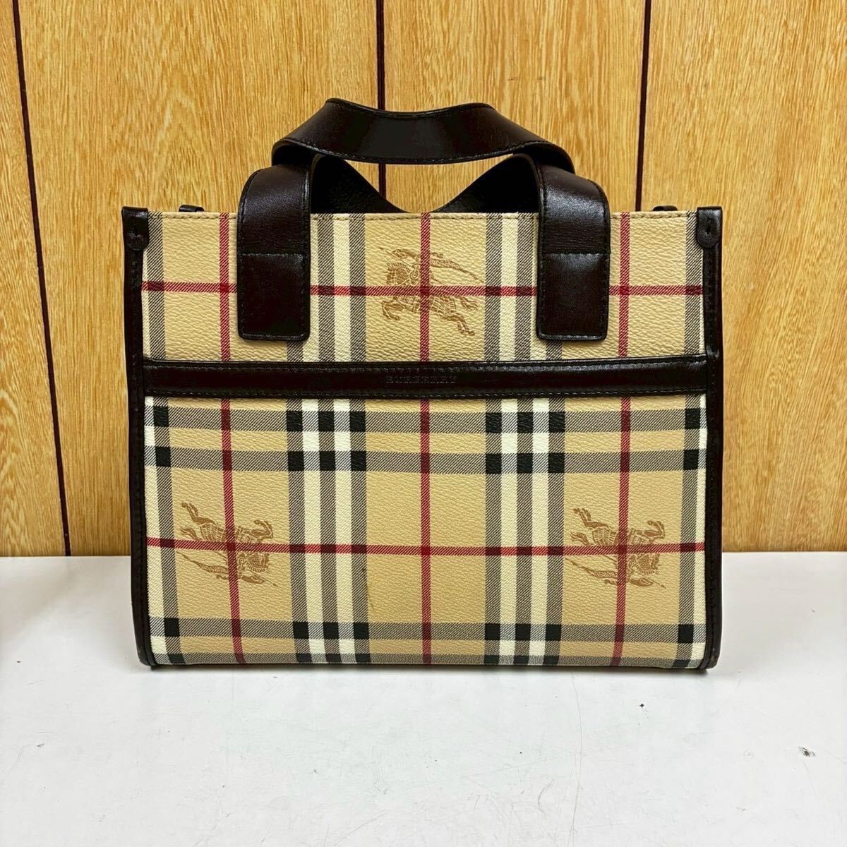 BURBERRY バーバリー ノバチェック ハンドバッグ ブラウン PVC/レザー トートバッグ レディース　 ベージュ