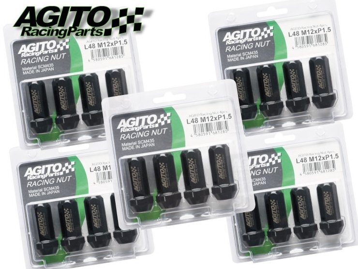 【20本】AGITO レーシングナット L48 17HEX M12xP1.5 クロモリ製 全長48mm 60°テーパー座 貫通タイプ/マツダ FD3S SE3P NCEC