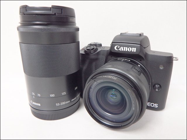 美品 Canon/キャノン◆ミラーレス/EOS Kiss M2◆EF-M15-45mm EF-M55-200mm 4K対応 Wi-Fi Bluetooth ダブルズームキット エントリーモデル