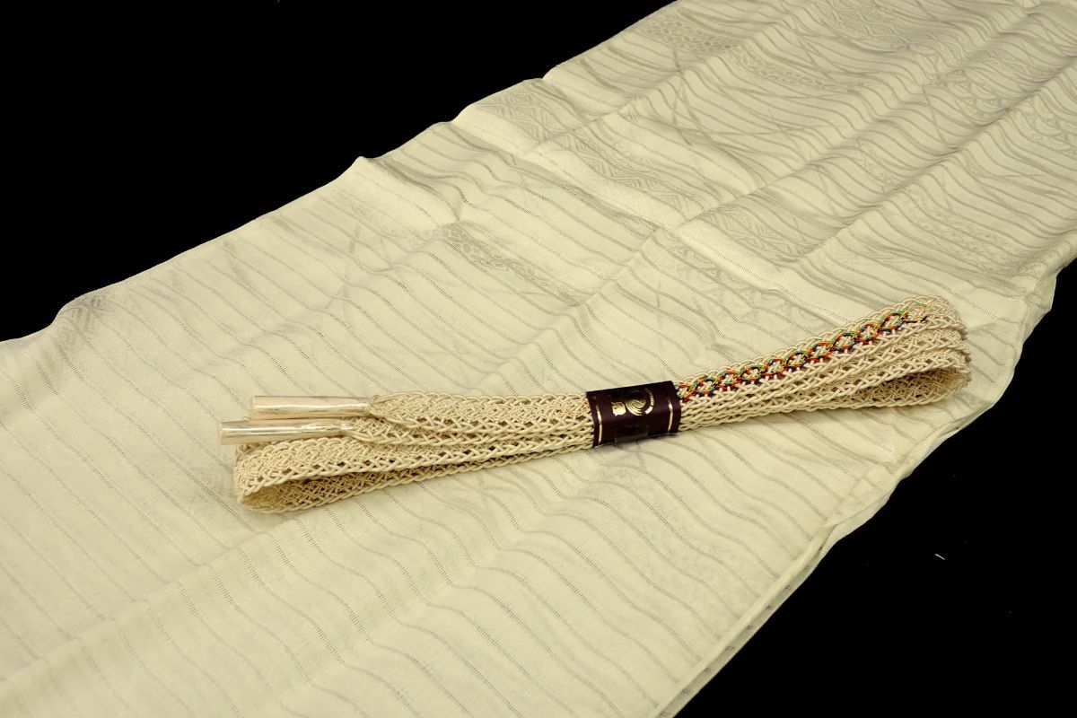 ▲和装品254 未使用 帯揚げ/夏 帯締め 2点▲正絹/絹100%/淡黄色系/着物/和装小物/消費税0円