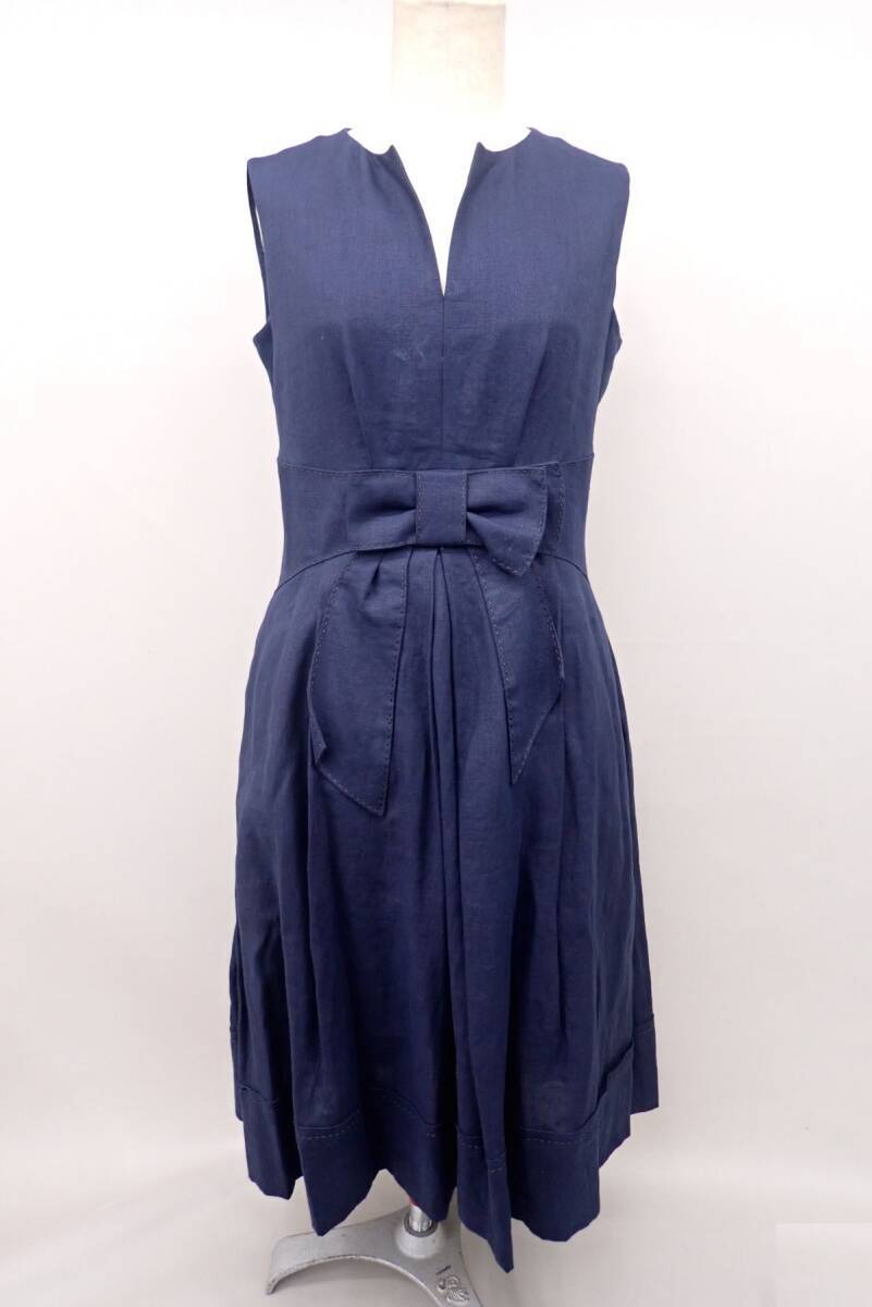 ■レディース衣類17 FOXEY フォクシー ノースリーブ リネン リボン ワンピース 40■消費税0円