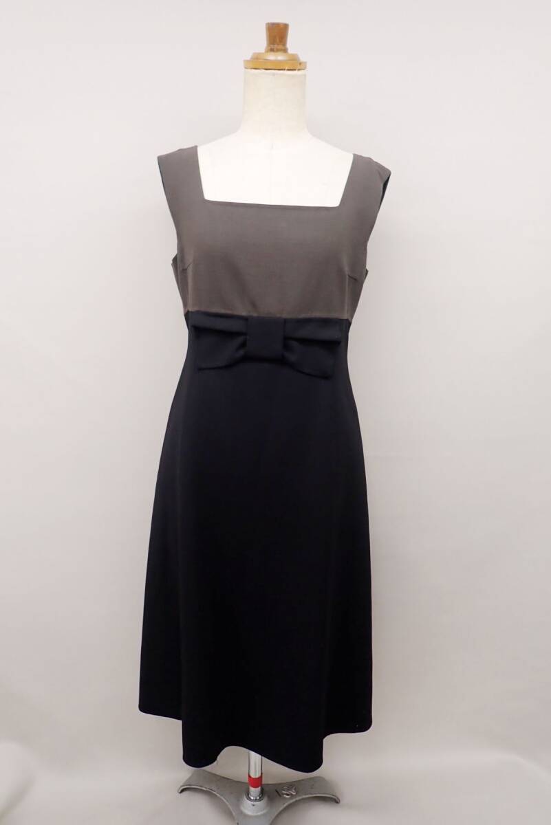 ■レディース衣類38 フォクシー FOXEY リボン ノースリーブ ワンピース カーキ・ブラック 40■消費税0円