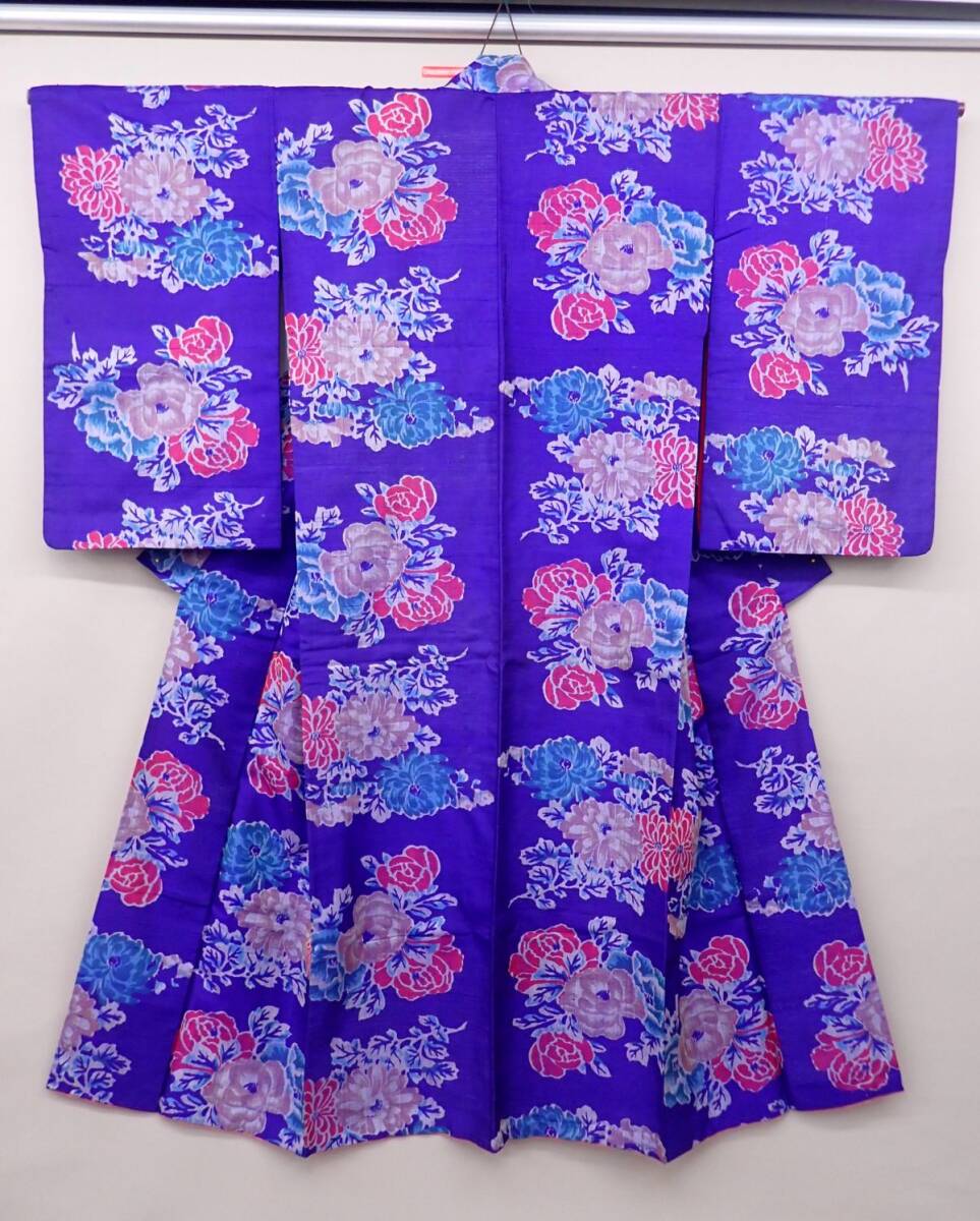 ■着物04 銘仙 アンティーク 牡丹 菊 正絹■和装品/和装小物/消費税0円