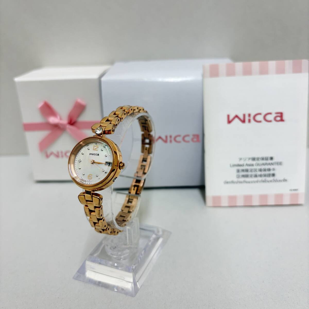 1円〜 中古 稼働品 CITIZEN 腕時計 wicca KS1-660-91 5気圧防水 電波 ソーラー ティアラスターコレクション ジルコニア レディース