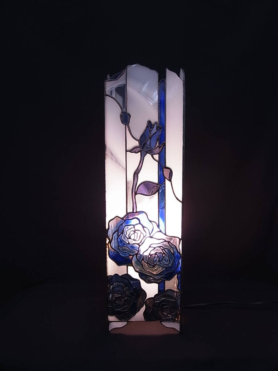 ★☆ステンドグラス フロアライト ブルーローズ 高さ65cm 間接照明 玄関 寝室☆★