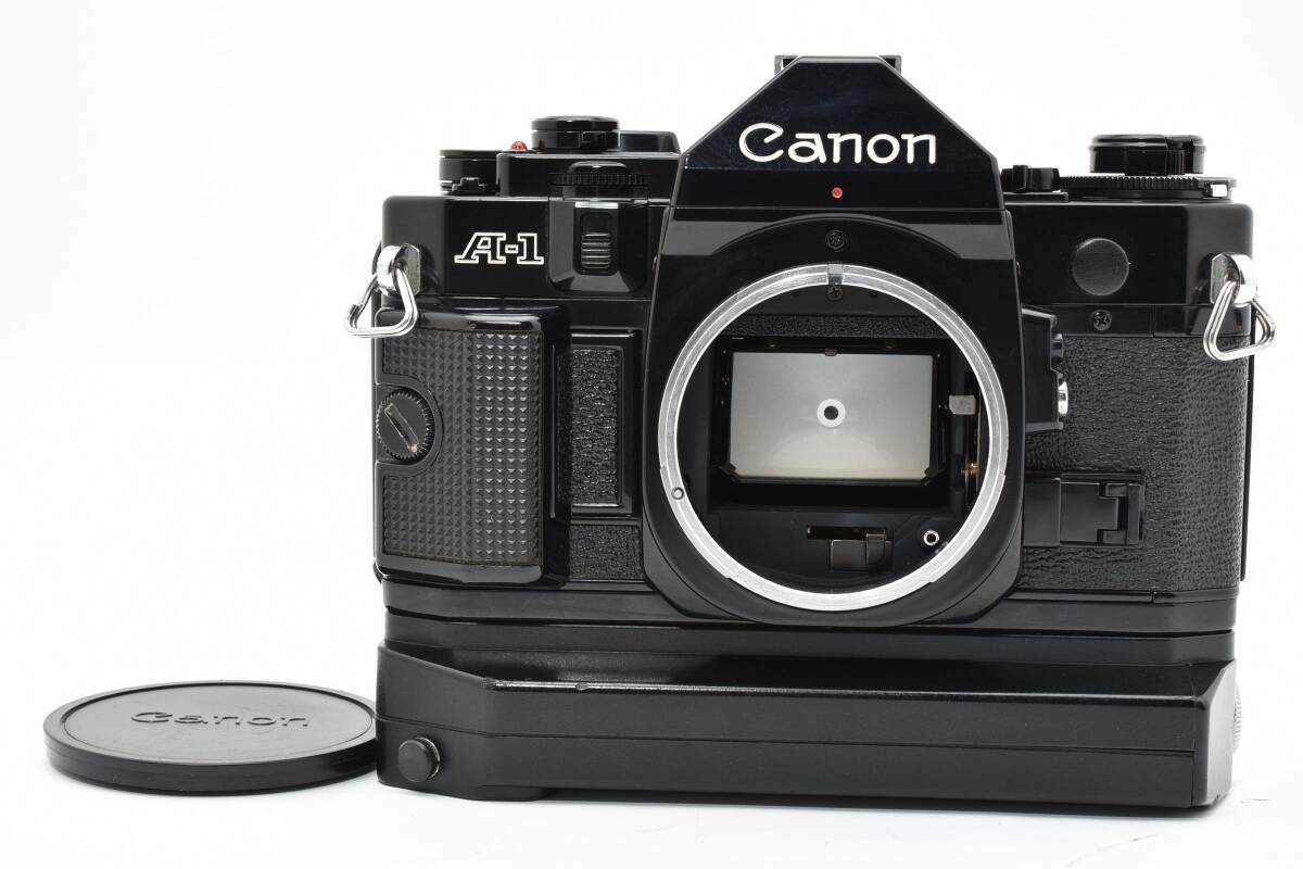 #5264 【動作OK・ワインダー付】 Canon A-1 ブラック ★シャッター全速・露出計反応★ キヤノン 最高級一眼レフ フィルムカメラ