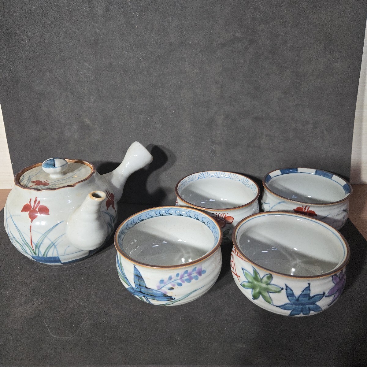 茶器セット 煎茶道具 急須 湯呑み 茶器 華山 レトロ 花柄