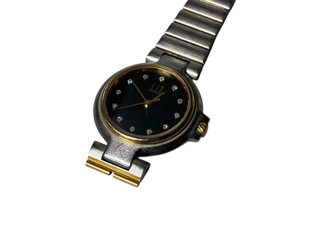ダンヒル dunhill ミレニアム 12Pダイヤ クオーツ ブラック文字盤 レディース腕時計 スイス製 ジャンク