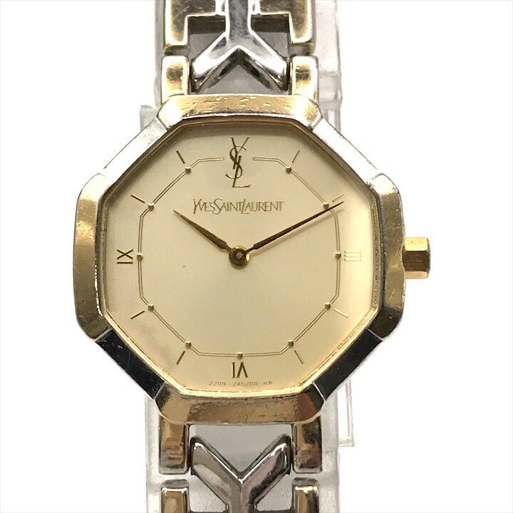 Yves Saint Laurent イヴサンローラン YSL オクタゴン クオーツ レディース アナログ 腕時計 ウォッチ シルバー ゴールド a11291