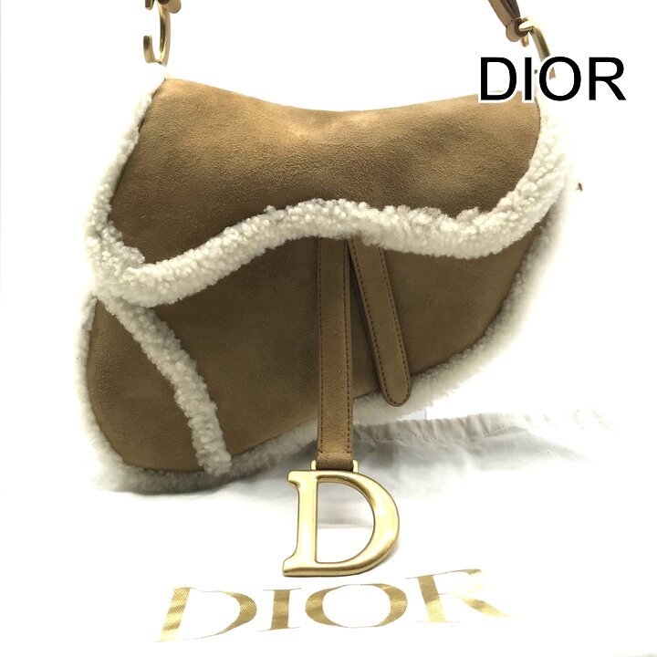 美品 Christian Dior ディオール レア サドル ムートン ハンド ショルダー バッグ 肩掛け ベージュ レディース ブランド 鞄 r1194
