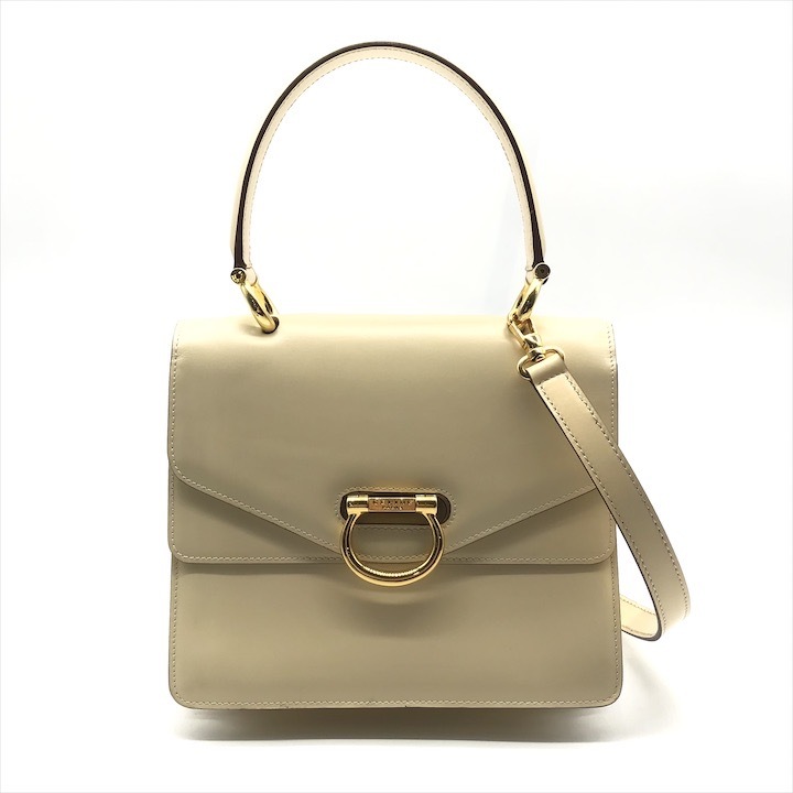 超美品 CELINE セリーヌ ガンチーニ ゴールド金具 トップハンドル 2WAY ハンド ショルダー バッグ ホワイト ブランド BAG tm111