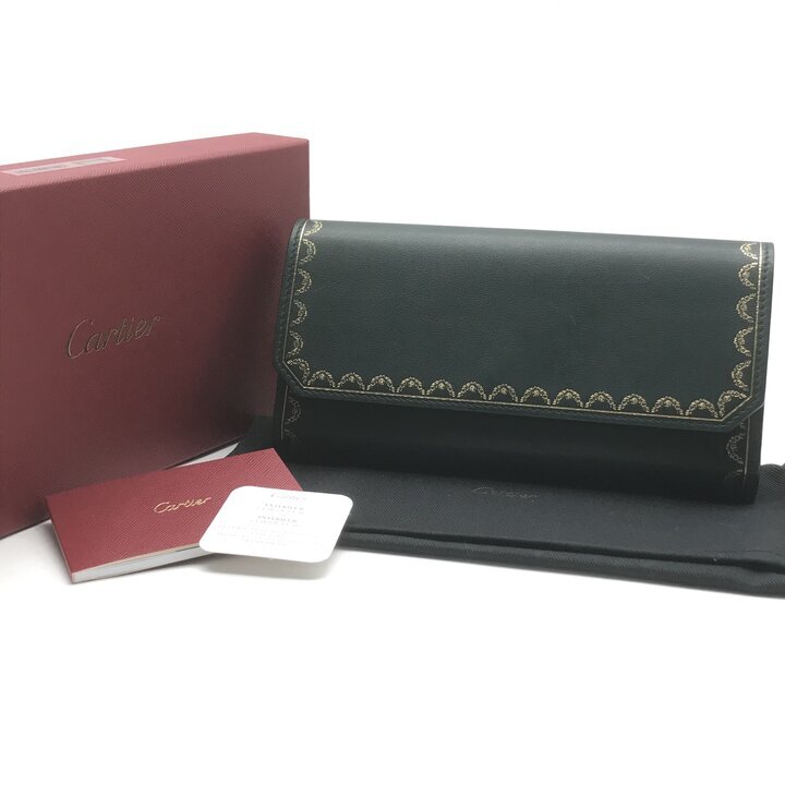 美品 Cartier カルティエ ガーランド ドゥ カルティエ インターナショナル レザー ロング ウォレット 財布 長財布 グリーン a12180