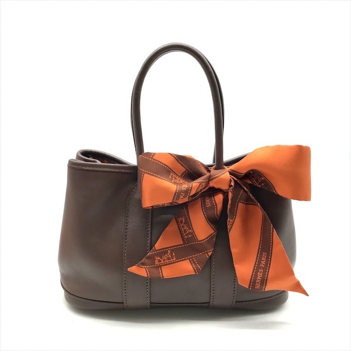 良品 HERMES エルメス ガーデンパーティ ガーデンツイリー TTPM 刻印あり ミニ ハンド バッグ ブラウン レディース レザー db16