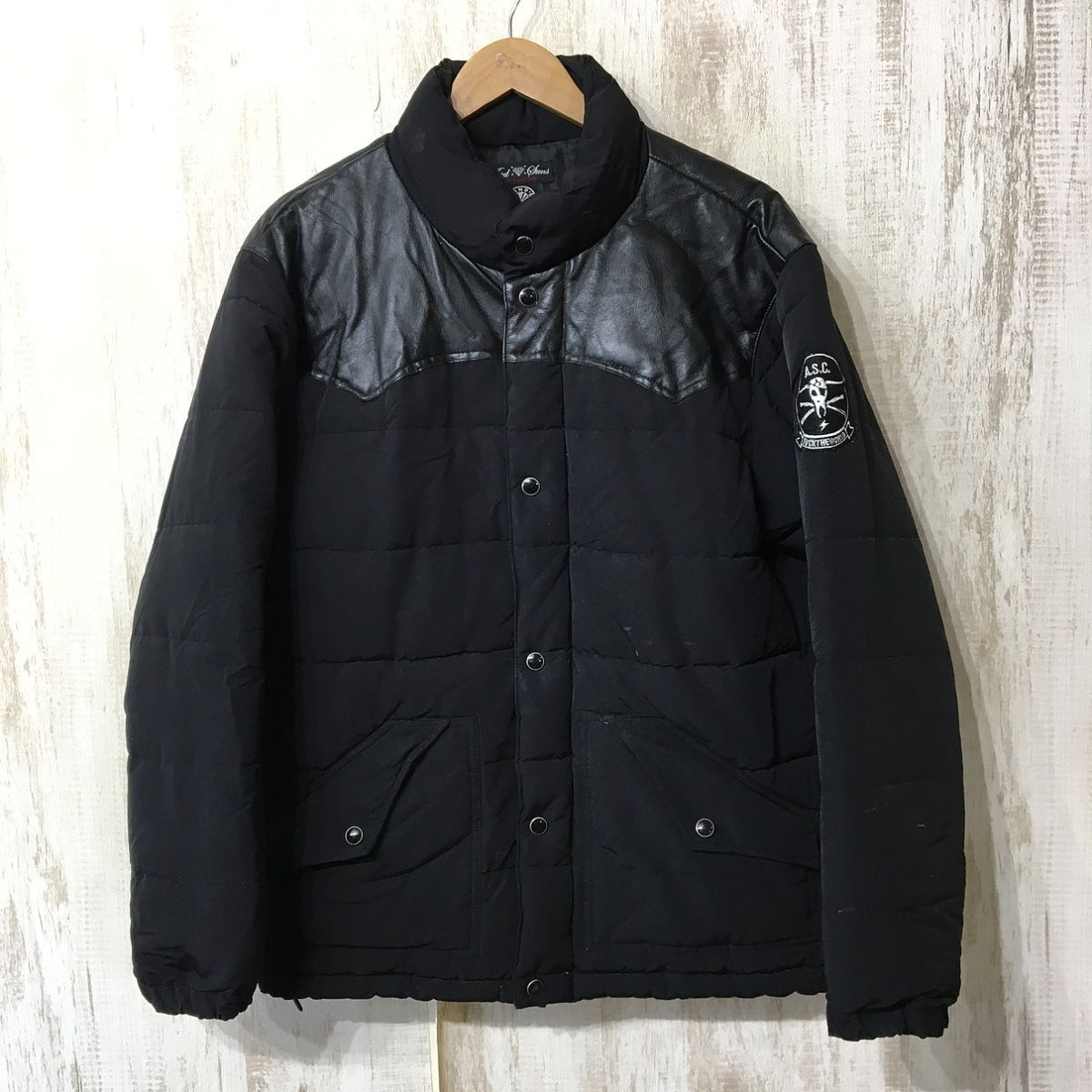 429☆【ヨークレザー フェイクダウンジャケット】And Suns アンドサンズ 黒 L