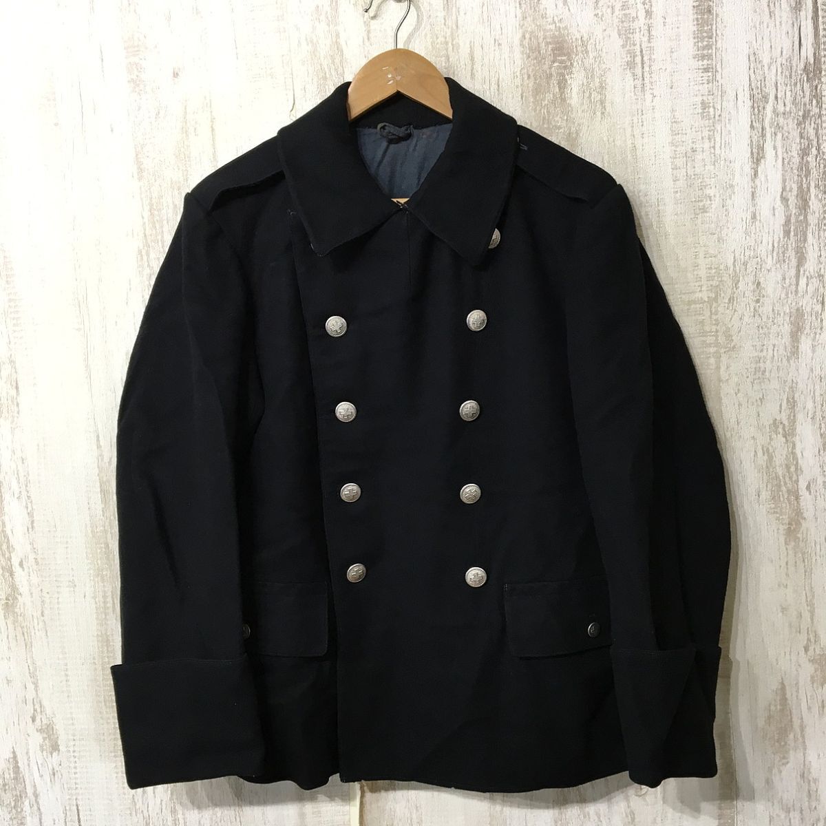 433☆【ユーロ ヴィンテージ スイス軍 ミリタリーピーコート】ユーロミリタリー 黒