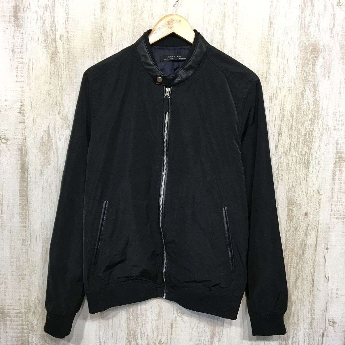 487☆【バンドカラー ライダースタイプジャケット】ZARA MAN ザラマン 黒 L