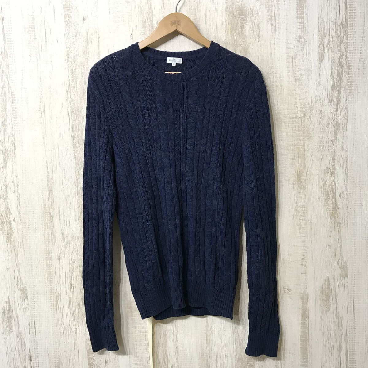 528☆【フィッシャーマン リネンブレンド ニットセーター】MACKINTOSH PHILOSOPHY マッキントッシュ ケーブル編みニット 40 紺