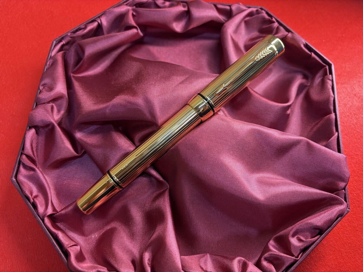 【J018】PARKER パーカー 万年筆 デュオフォールド ゴールド 真鍮製 18K 750 箱無し M