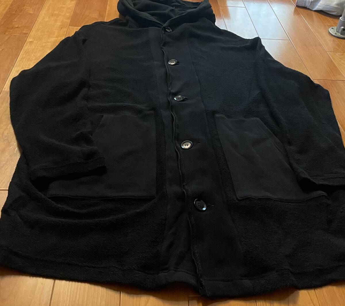 Yohji Yamamoto POUR HOMME コットン パイル ロング カーディガン ジャケット ブラック 2 ヨウジヤマモト
