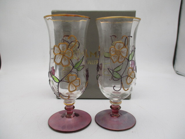 ★☆工芸品　KAMAY　GALLERY　ROMANIA　金彩　グラス　ペア　新品未使用☆★