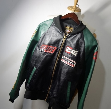 TK 米国製 バンソン VANSON スタジャン TJP ブラック×グリーン USA製 TALON 42 ライダースジャケット レザージャケット