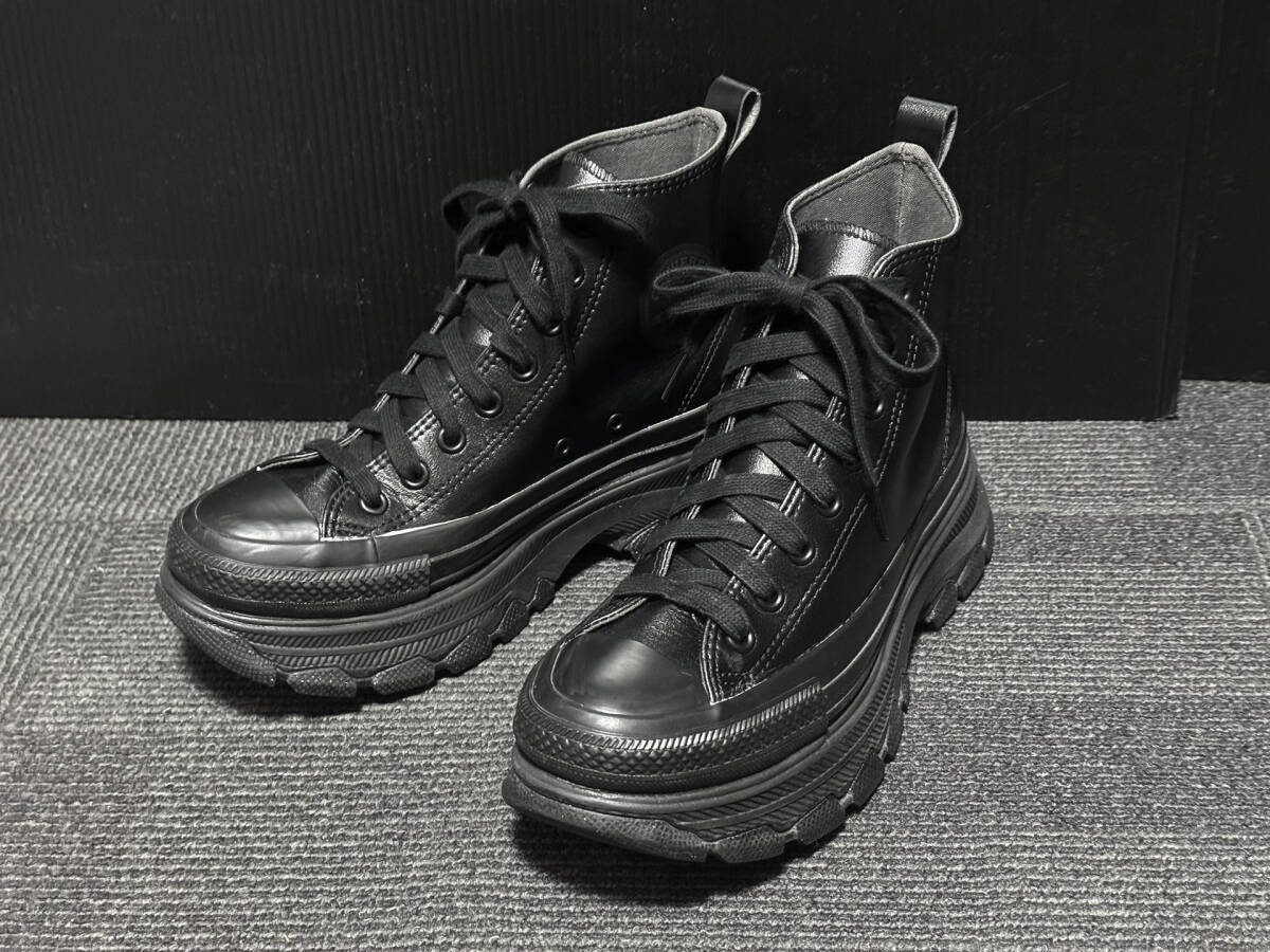 １円スタート ★ CONVERSE： ALL STAR TREKWAVE SL HI・トレックウェーブ ハイ「シンセティックレザー黒・厚底」「25cm サイズ６」★ 良品