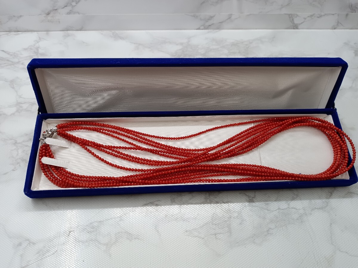 66000【自宅保管品】珊瑚 サンゴ7連ネックレス 留め具シルバー 丸珠デザイン ジュエリー レディースアクセサリー