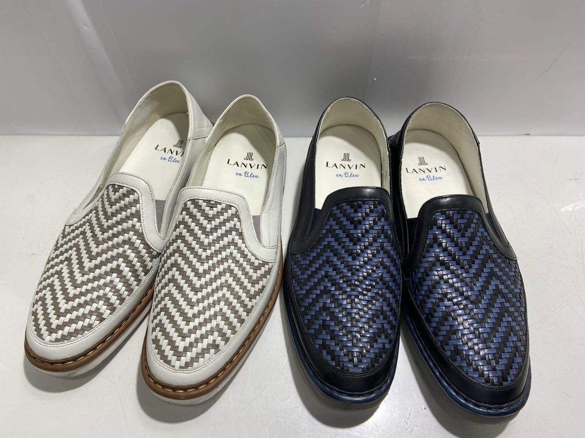 63840‐1　LANVIN　en blue スリッポン　靴　24.5㎝　ネイビー　白　メンズ　ブランド靴