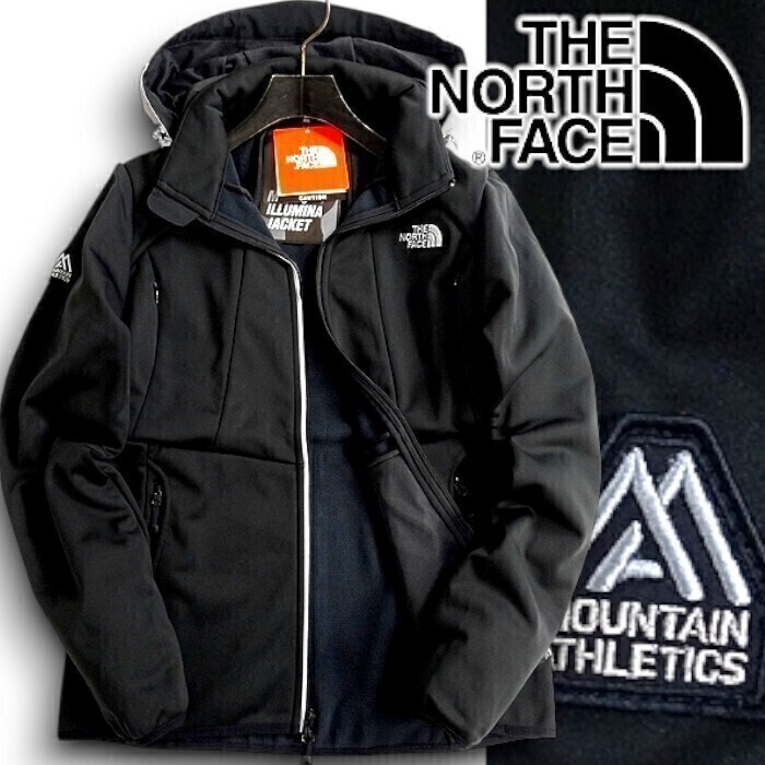 THE NORTH FACE ノースフェイス 定価2万 裏起毛ストレッチ フーデッド イルミナジャケット ブルゾン G80 BLK 90/M ▲043▼51226t02