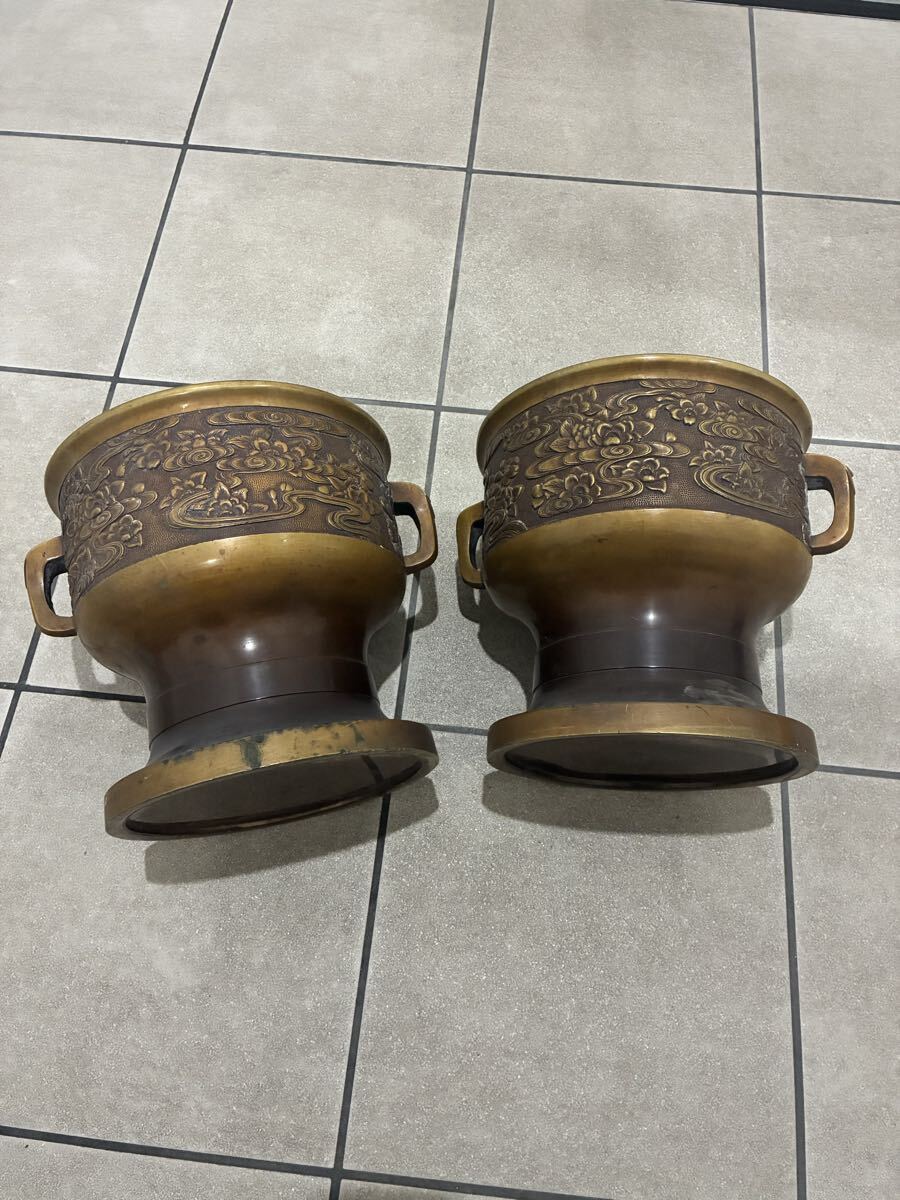 ★現状品★金屋 五郎三郎 火鉢 一対双耳 在銘 時代火鉢　 銅製 レトロ アンティーク