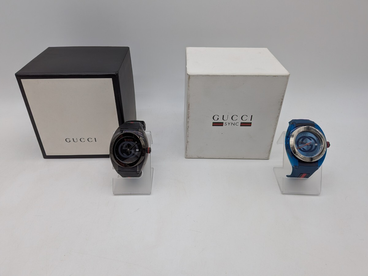 【1円スタート】 GUCCI まとめ 2点 型番 137.1 シェリーライン デイト ブラック ブルー 箱 説明書 時計 メンズ ※ 動作未確認 ベルト壊れ
