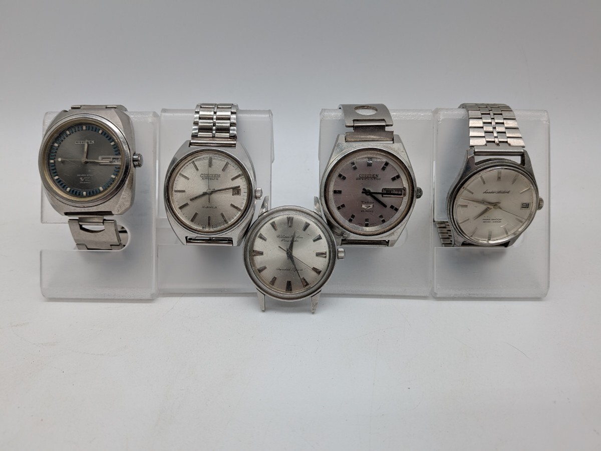 【1円スタート】 CITIZEN 5点 4-720113T 4-820096T 等 シチズン レトロ プラ風防 ※ 動作未確認 裏蓋無し2点 4-720113T 4-820096のみ稼働